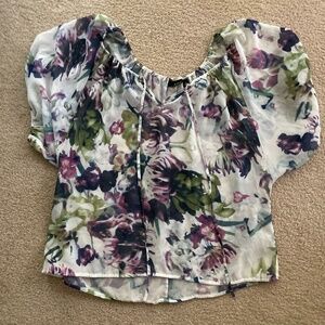 sheer tropical very loose shirt pop sleeves size m